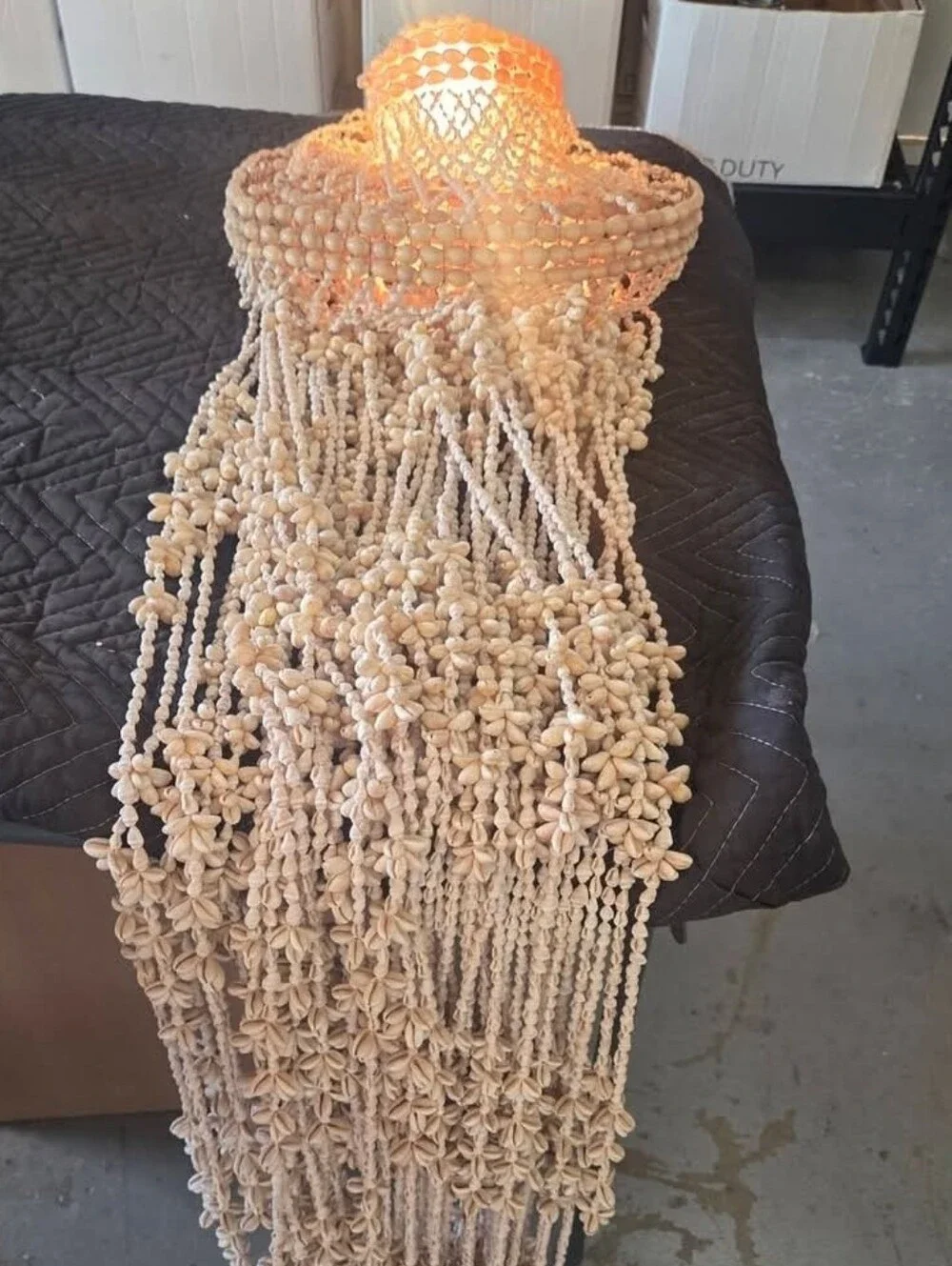Handmade Shell Beaded Pendant Light - Natural Cream